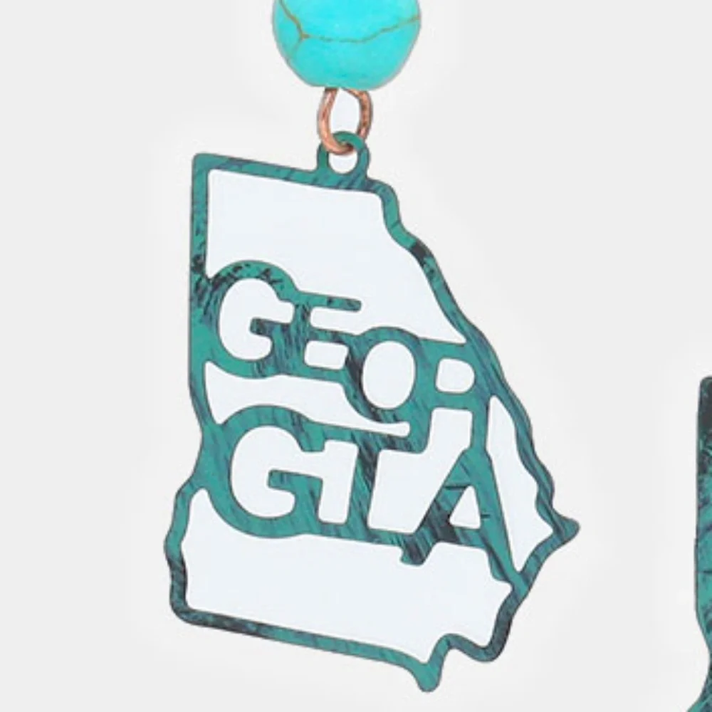 GEORGIA State Map Shaped Turquoise Earrings Statement Fashion Jewelry Accessory